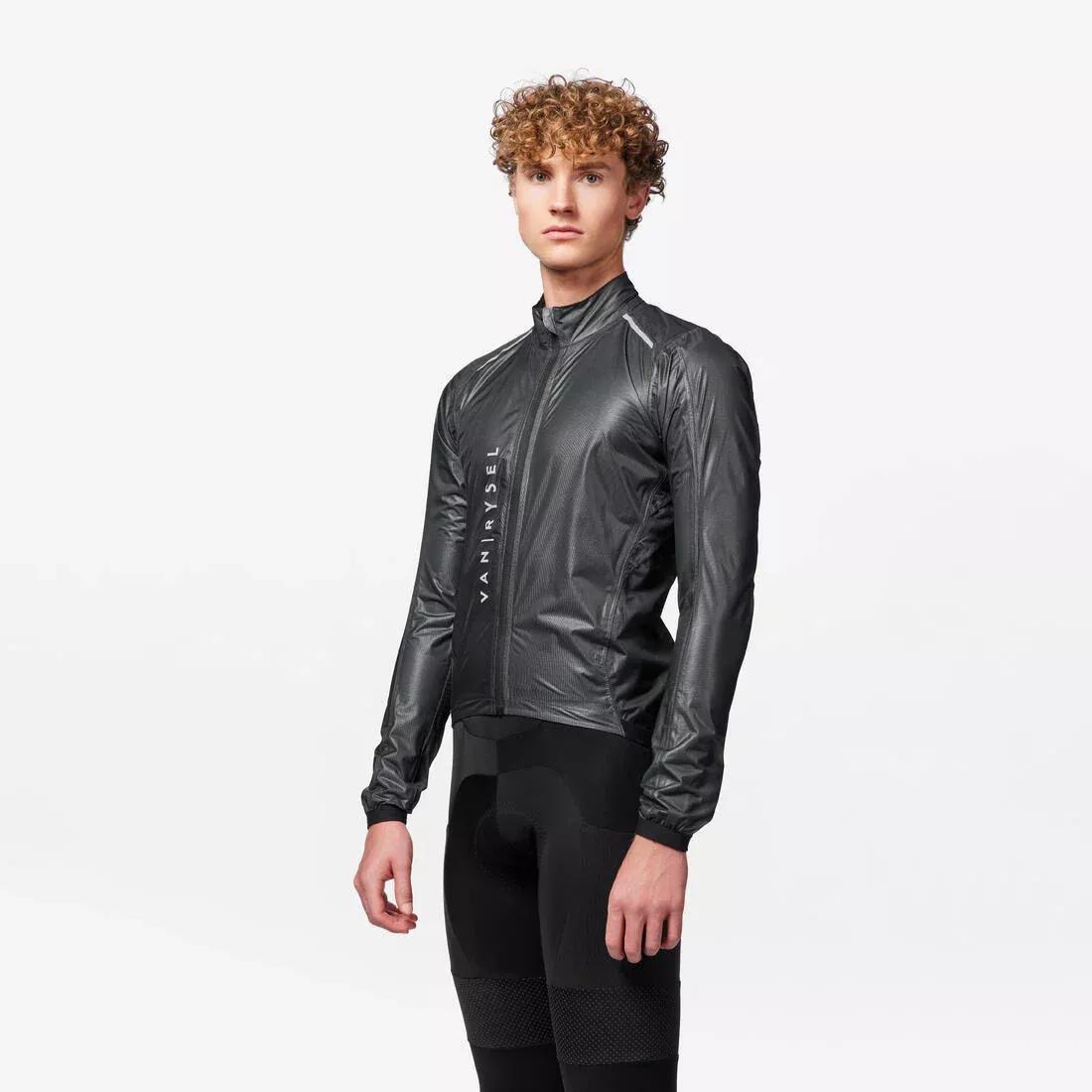 BLACK Men's Long-Sleeved Road Cycling Rain Jacket Racer Ultralight - Black, 5401_000, medium