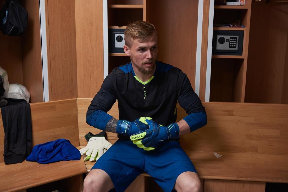 Unisex Football Goalkeeper Gloves F500, Blue, , large image number 13