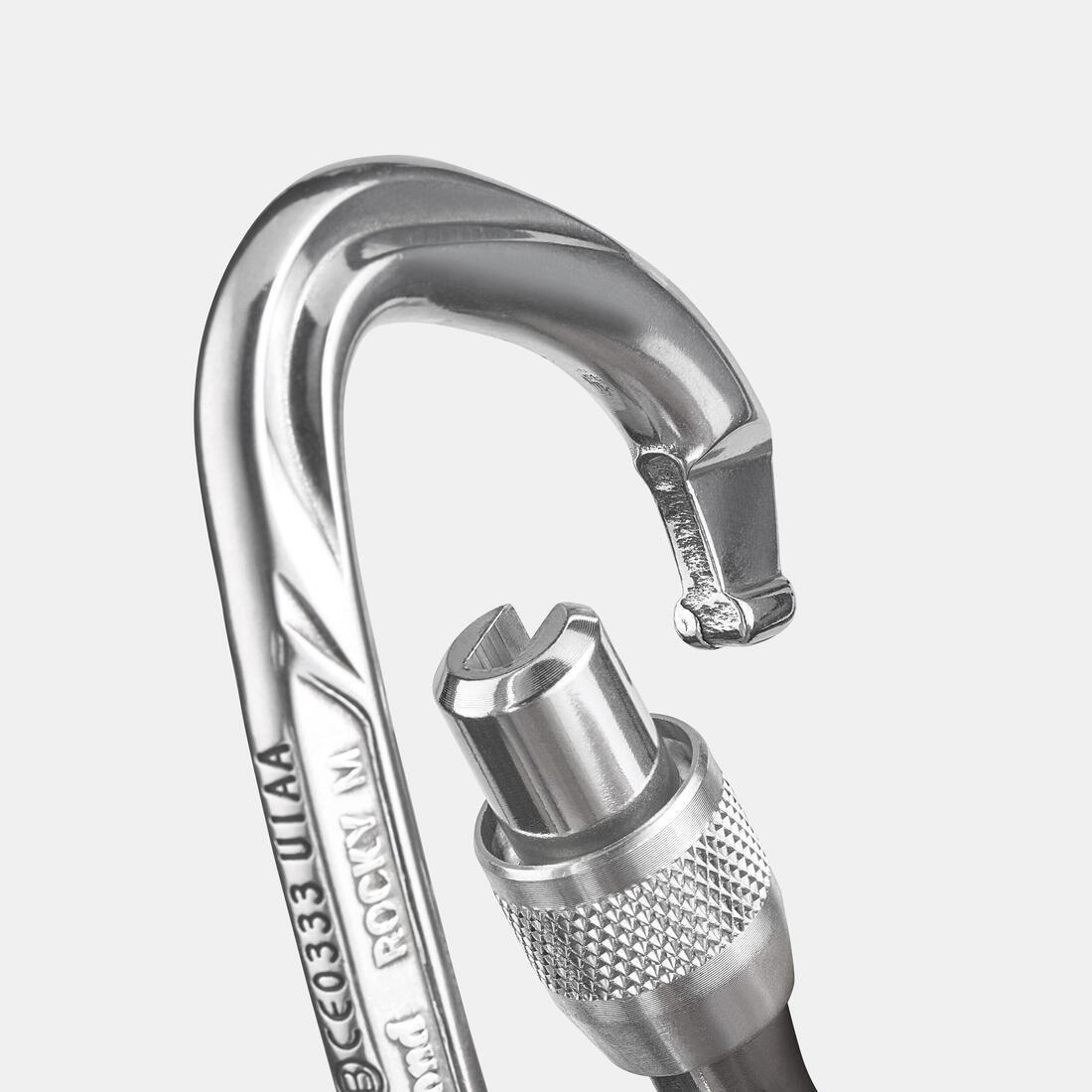 DEFAULT CLIMBING AND MOUNTAINEERING SCREWGATE CARABINER - ROCKY M POLISHED, No Color, large image number 2