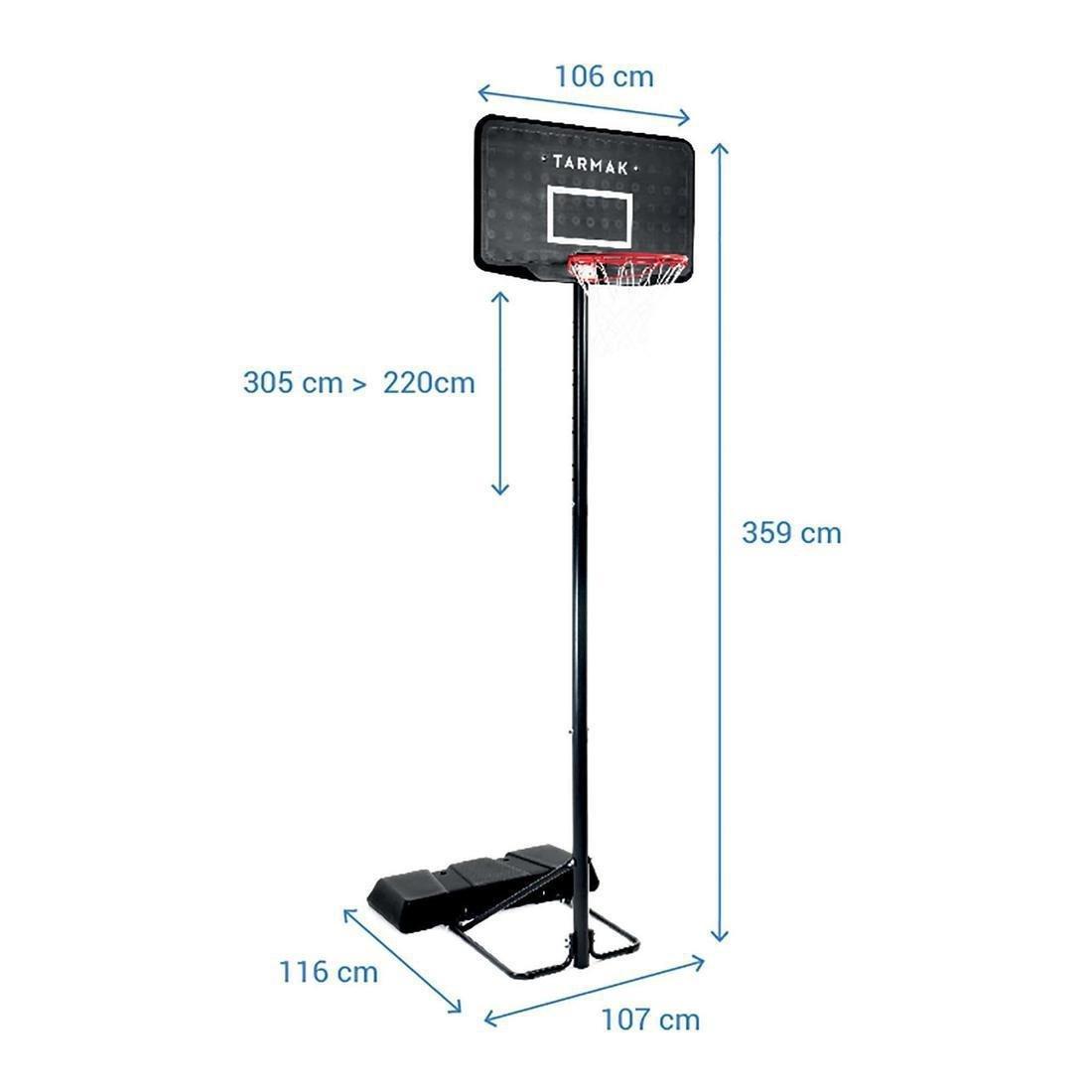 B100Kids/Adult Basketball Basket - Black Adjusts From 2.2M To 3.05M, No Color, large image number 1
