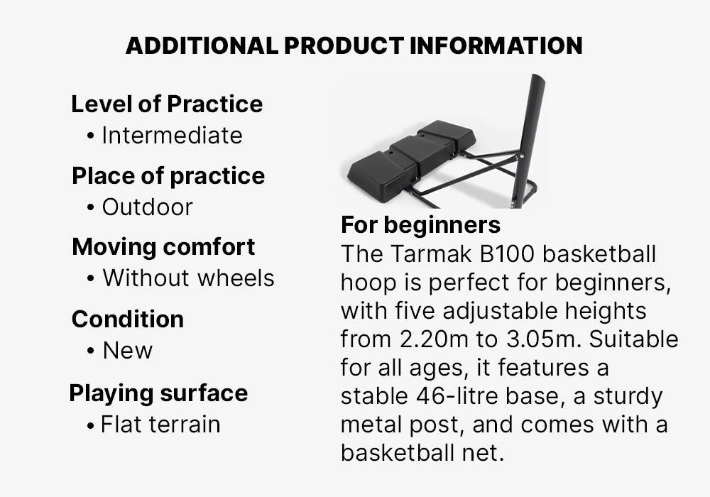 B100Kids/Adult Basketball Basket - Black Adjusts From 2.2M To 3.05M, No Color, large image number 16
