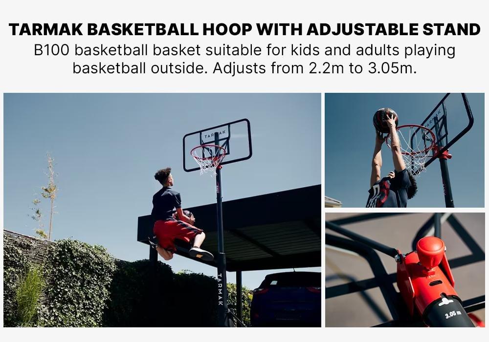 B100Kids/Adult Basketball Basket - Black Adjusts From 2.2M To 3.05M, No Color, large image number 18