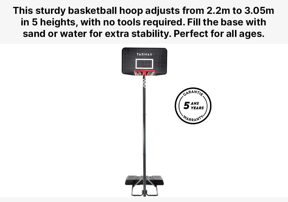 B100Kids/Adult Basketball Basket - Black Adjusts From 2.2M To 3.05M, No Color, large image number 19