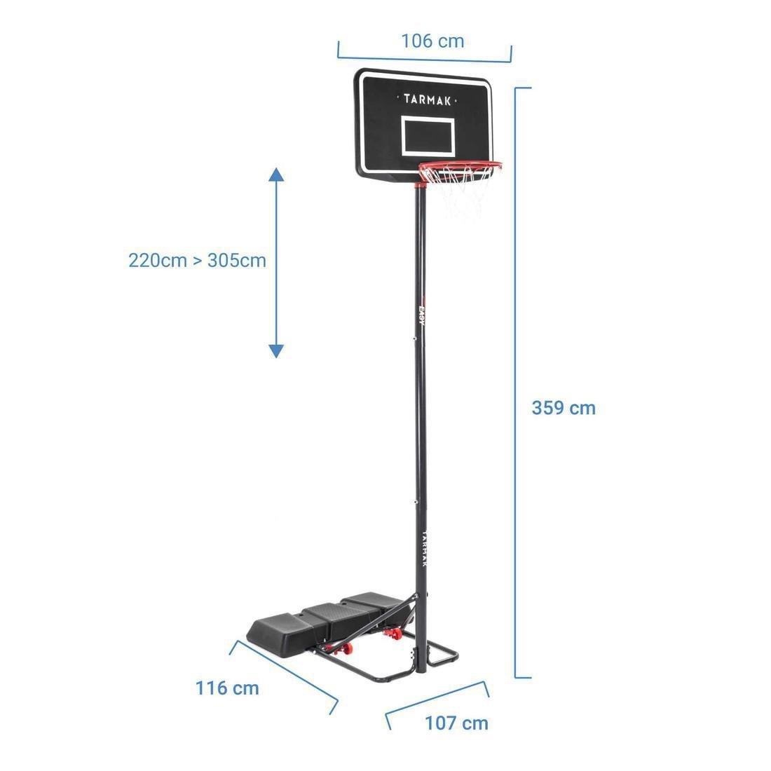 TARMAK - B100 Easy Kids'/Adult Basketball Basket 2.2m to 3.05m tool-free adjustment., BLACK