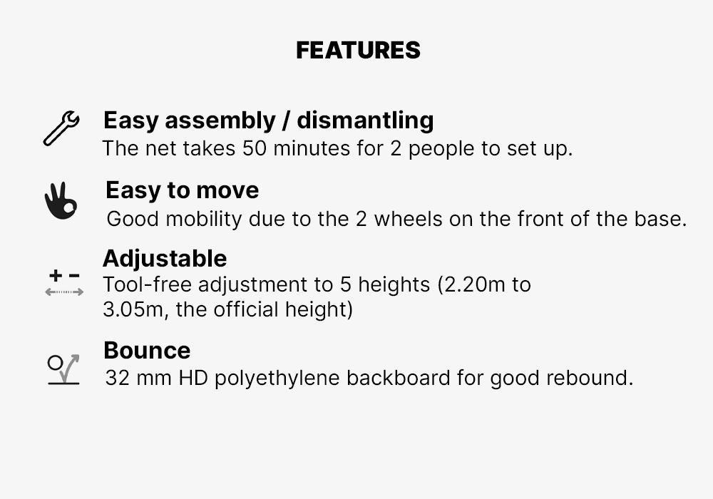 Basketball Hoop with Adjustable Stand (from 2.20 to 3.05m) - B100 Easy - Black, No Color, medium