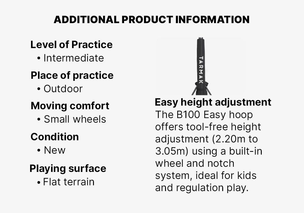 Basketball Hoop with Adjustable Stand (from 2.20 to 3.05m) - B100 Easy - Black, No Color, medium