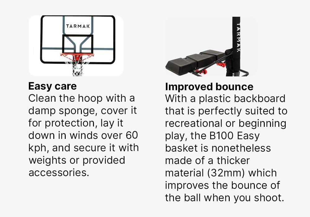 Basketball Hoop with Adjustable Stand (from 2.20 to 3.05m) - B100 Easy - Black, No Color, medium
