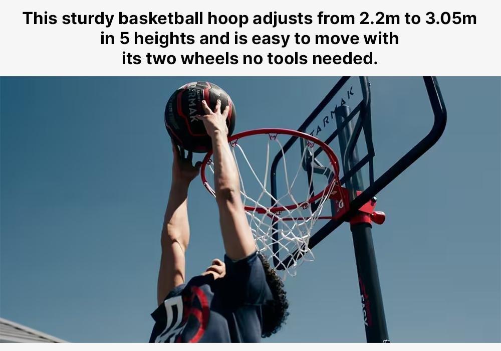 Basketball Hoop with Adjustable Stand (from 2.20 to 3.05m) - B100 Easy - Black, No Color, medium