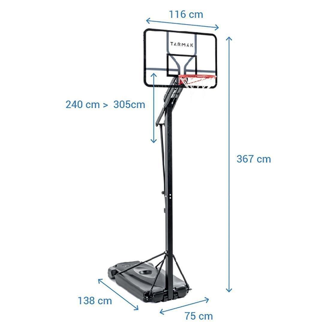 BLACK Basketball Hoop By Tarmak - 2.40m to 3.05m With Easy Adjustment, No Color, medium