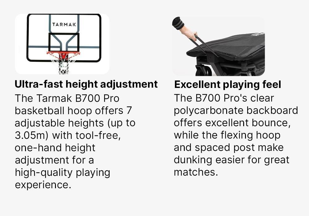 BLACK Basketball Hoop By Tarmak - 2.40m to 3.05m With Easy Adjustment, No Color, medium