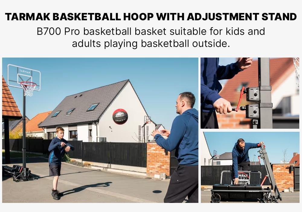 BLACK Basketball Hoop By Tarmak - 2.40m to 3.05m With Easy Adjustment, No Color, medium