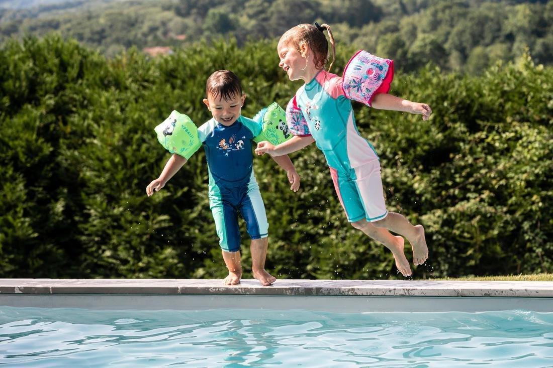 Kids Girls Uv-Protection Wetsuit Kloupi Panda Print, Green, No Color, large image number 4