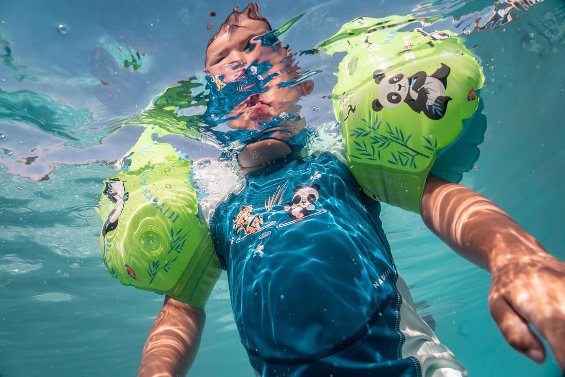 Kids Girls Uv-Protection Wetsuit Kloupi Panda Print, Green, No Color, large image number 6