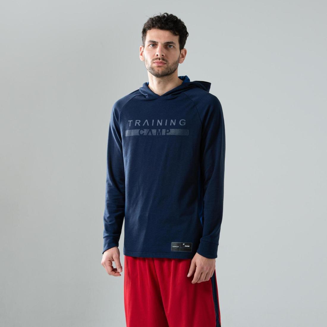 Long-Sleeved Hooded Basketball T-Shirt - TS500Ls, Navy, No Color, medium