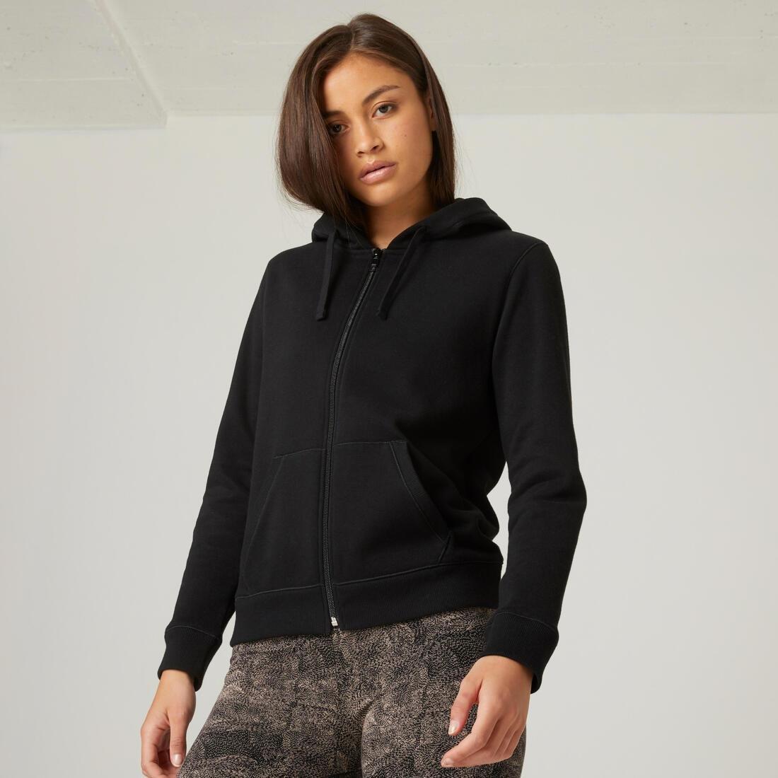 Women Warm Zipper Fitness Hoodie, Black, , large image number 0