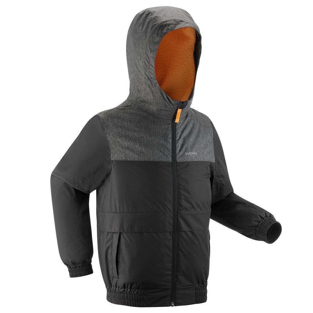 BLACK KIDS' WARM AND WATERPROOF WINTER HIKING JACKET - SH100 -3.5?�C - 7-15 YEARS, , large image number 0