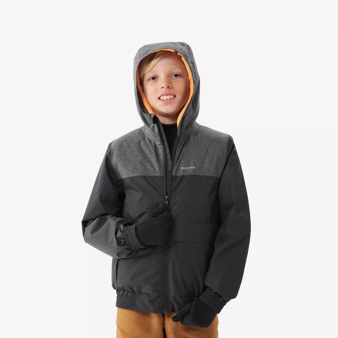 BLACK KIDS' WARM AND WATERPROOF WINTER HIKING JACKET - SH100 -3.5?�C - 7-15 YEARS, , large image number 1