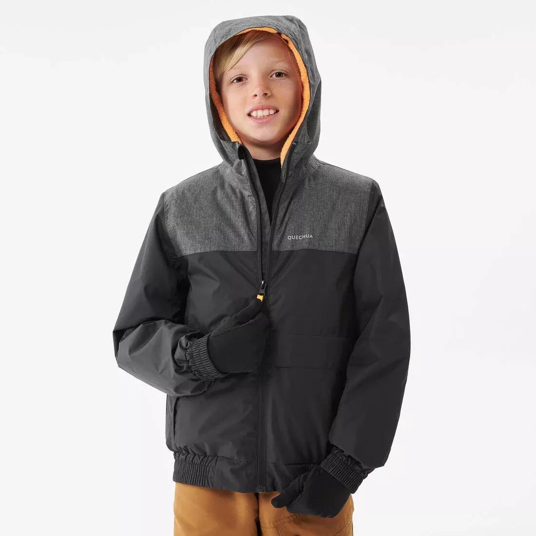 BLACK KIDS' WARM AND WATERPROOF WINTER HIKING JACKET - SH100 -3.5?�C - 7-15 YEARS, , large image number 4