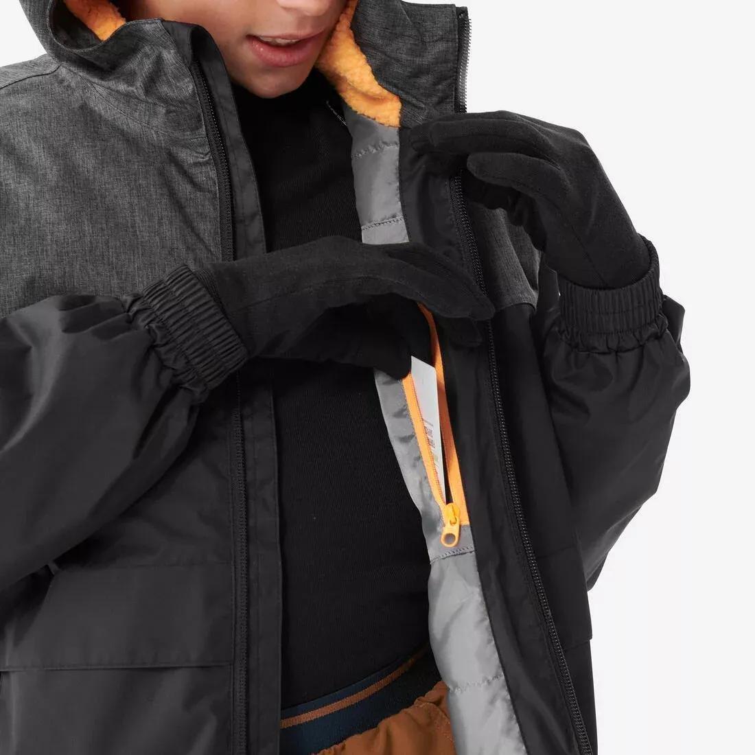 BLACK KIDS' WARM AND WATERPROOF WINTER HIKING JACKET - SH100 -3.5?�C - 7-15 YEARS, , large image number 8