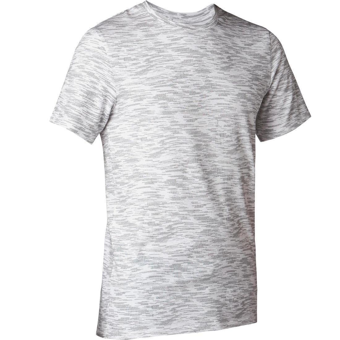 DOMYOS - Slim Fit Stretch Cotton Fitness T-Shirt, Grey