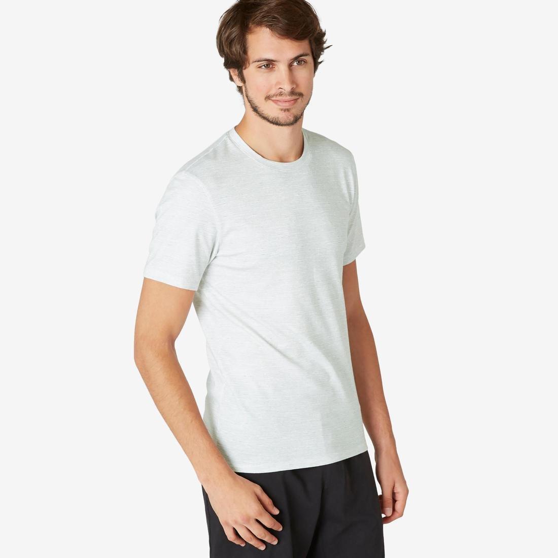 DOMYOS - Slim Fit Stretch Cotton Fitness T-Shirt, Grey