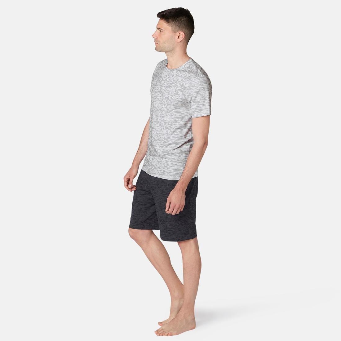 DOMYOS - Slim Fit Stretch Cotton Fitness T-Shirt, Grey