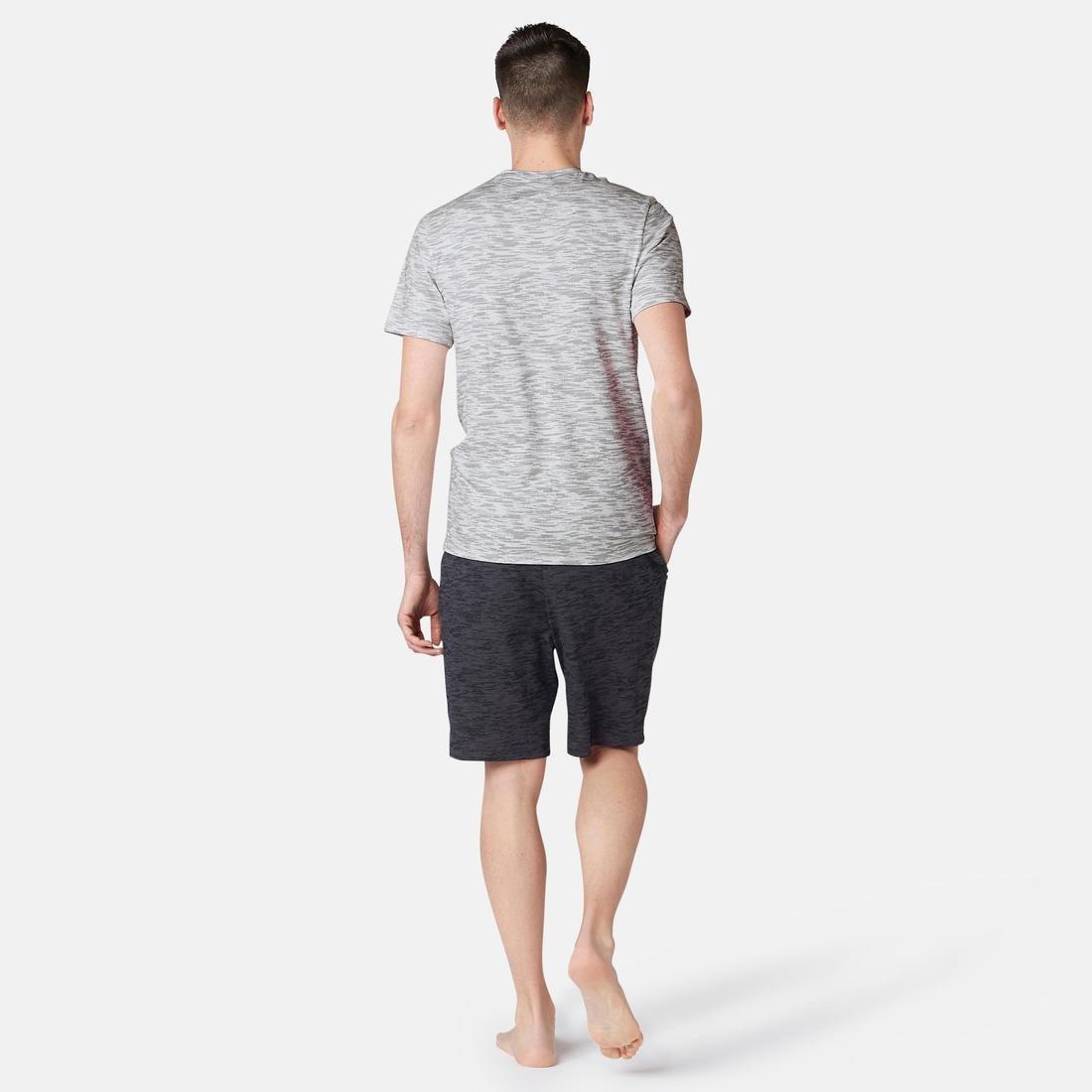 DOMYOS - Slim Fit Stretch Cotton Fitness T-Shirt, Grey