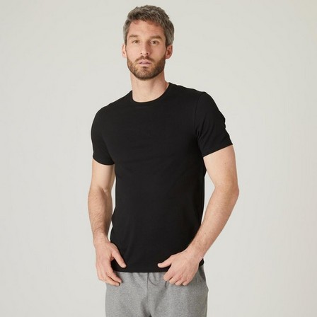DOMYOS - Slim Fit Stretch Cotton Fitness T-Shirt, Black