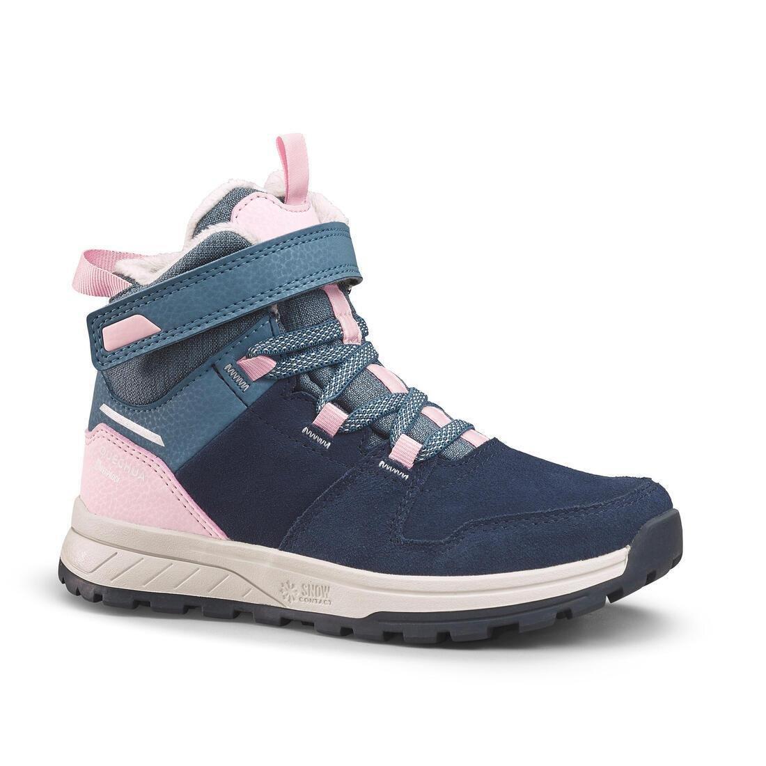 Kids Girls Warm Waterproof Hiking Boots - Sh500 Leather Velcro - Size 7 - 2, Pink, , large image number 0