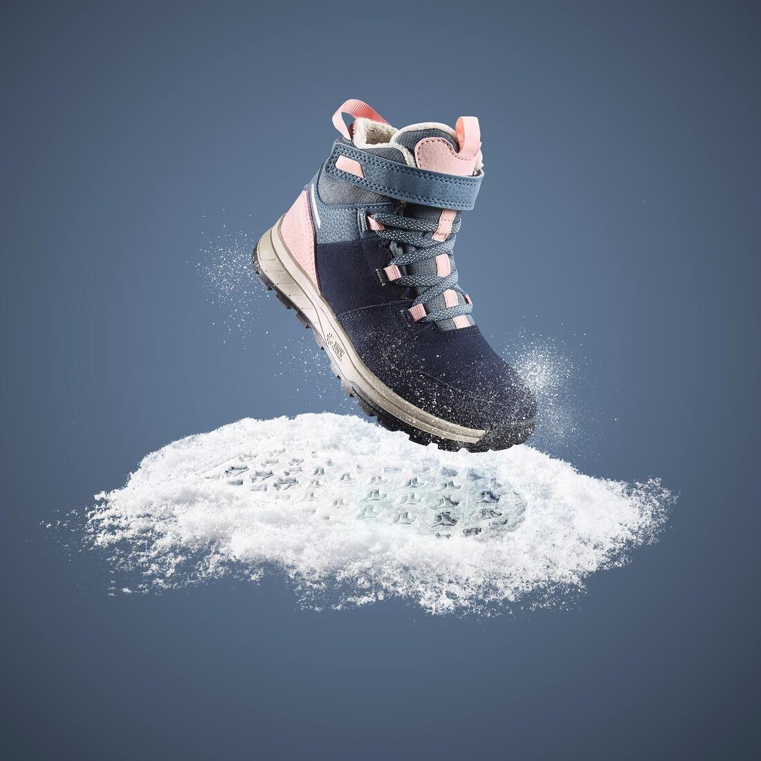 Kids Girls Warm Waterproof Hiking Boots - Sh500 Leather Velcro - Size 7 - 2, Pink, , large image number 1