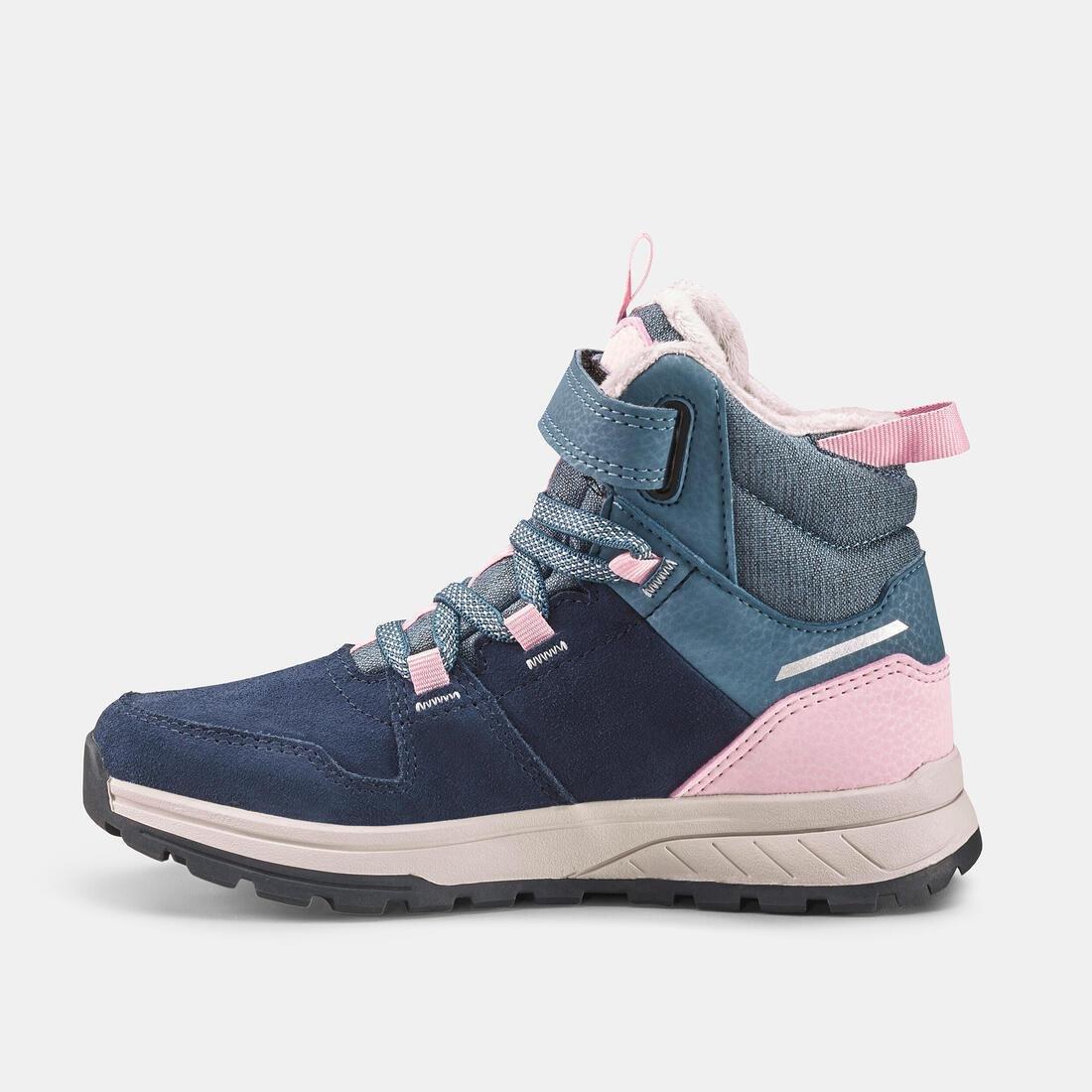 Kids Girls Warm Waterproof Hiking Boots - Sh500 Leather Velcro - Size 7 - 2, Pink, , large image number 4