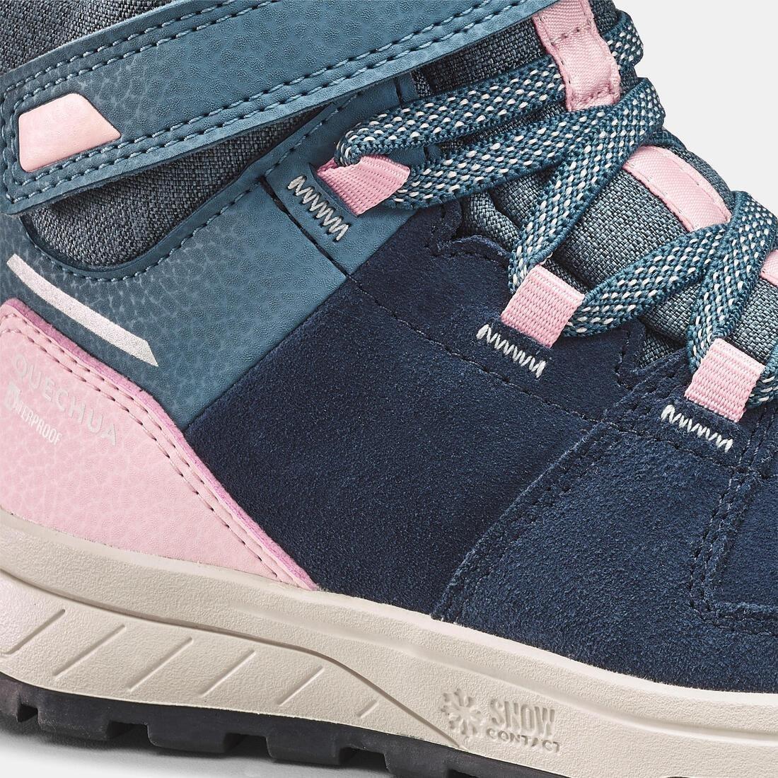 Kids Girls Warm Waterproof Hiking Boots - Sh500 Leather Velcro - Size 7 - 2, Pink, No Color, large image number 5