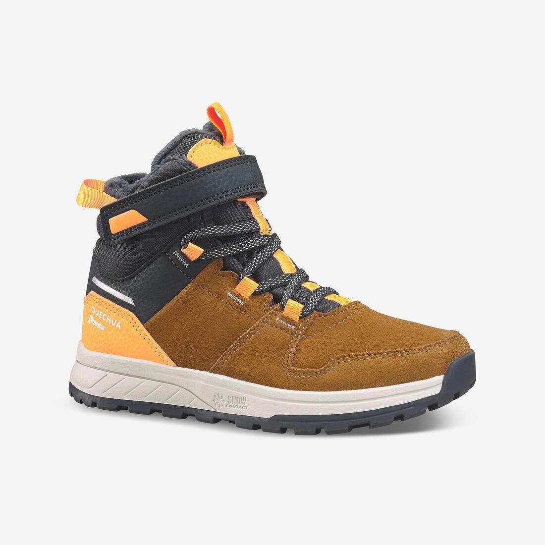Kids Unisex Warm Waterproof Hiking Boots - Sh500 Leather Velcro - Size 7 - 2, Orange, , large image number 1