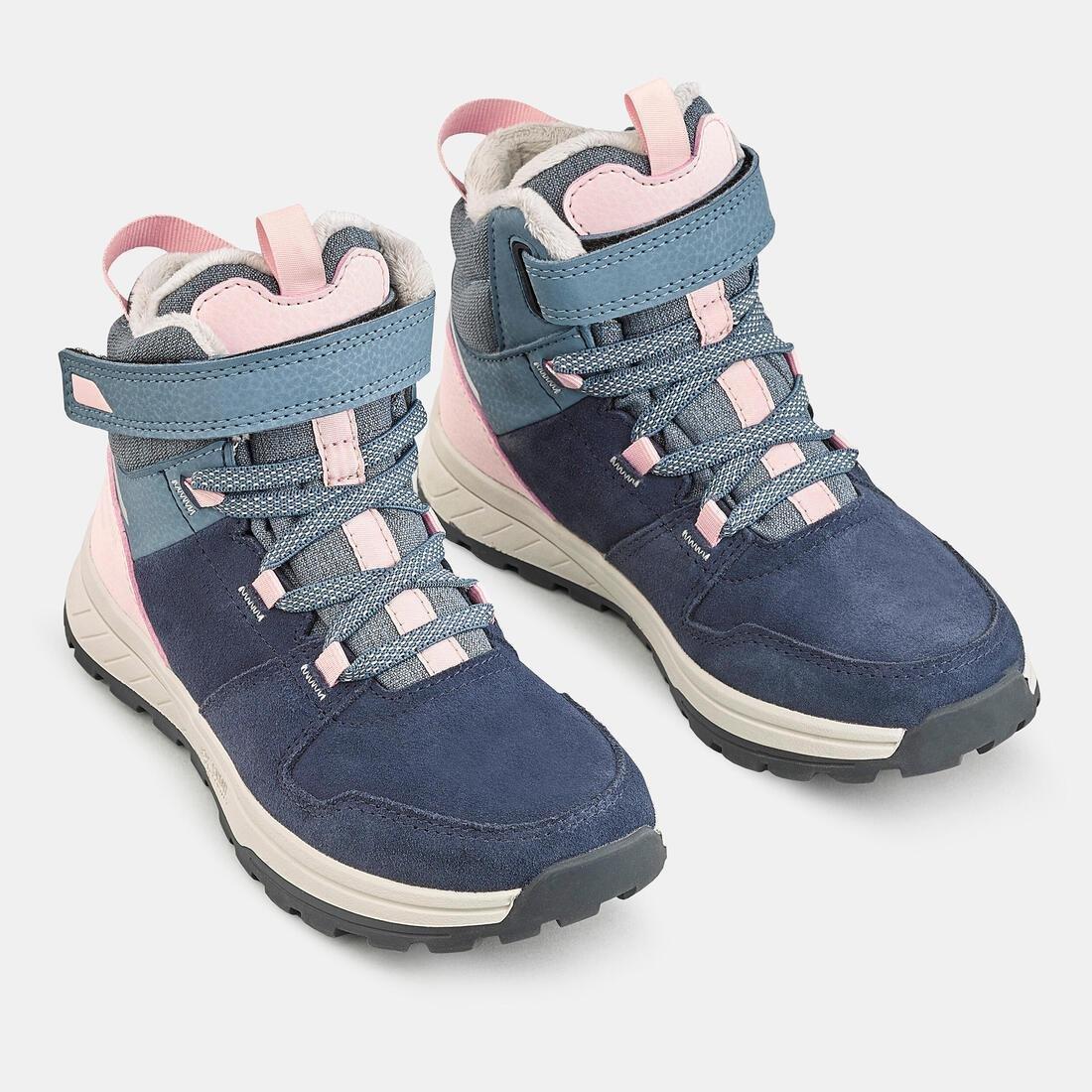 Kids Unisex Warm Waterproof Hiking Boots - Sh500 Leather Velcro - Size 7 - 2, Orange, , large image number 5
