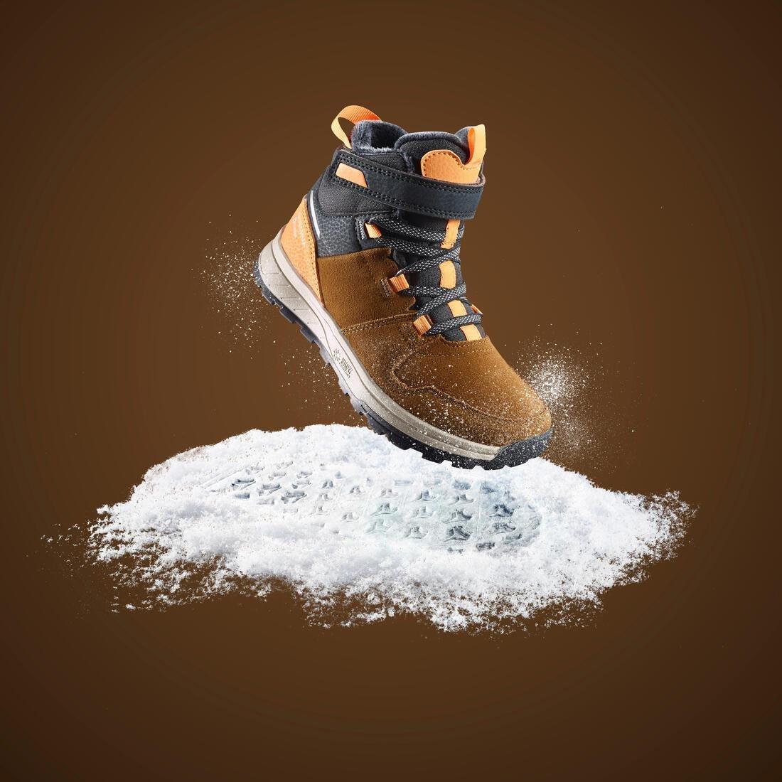 Kids Unisex Warm Waterproof Hiking Boots - Sh500 Leather Velcro - Size 7 - 2, Orange, , large image number 9