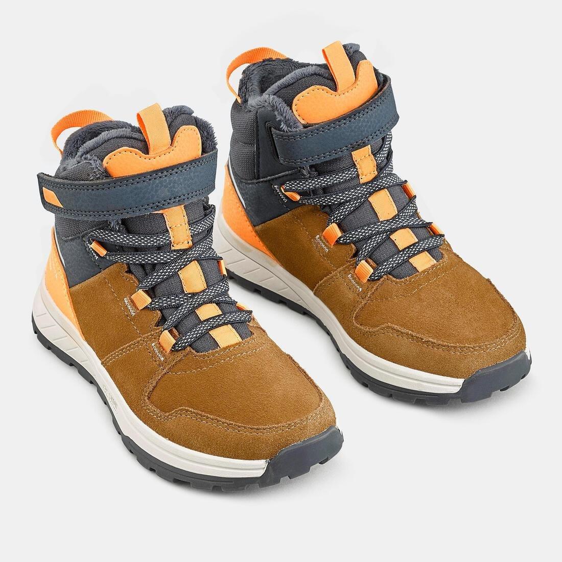 Kids Unisex Warm Waterproof Hiking Boots - Sh500 Leather Velcro - Size 7 - 2, Orange, , large image number 10