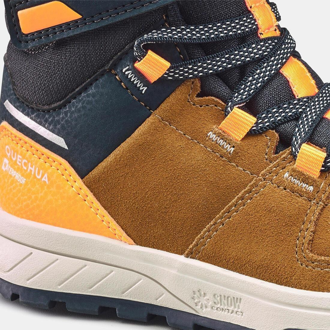 Kids Unisex Warm Waterproof Hiking Boots - Sh500 Leather Velcro - Size 7 - 2, Orange, , large image number 13