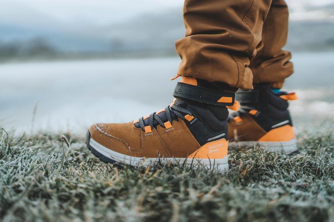 Kids Unisex Warm Waterproof Hiking Boots - Sh500 Leather Velcro - Size 7 - 2, Orange, , large image number 14