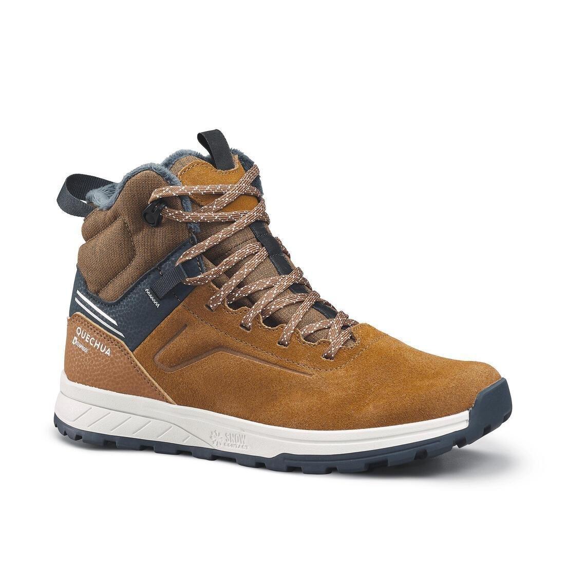 MACCHIATO BROWN Kids' Warm Waterproof Hiking Boots SH100 Warm Leather Laces Size 2.5 - 5, 5401_000, medium
