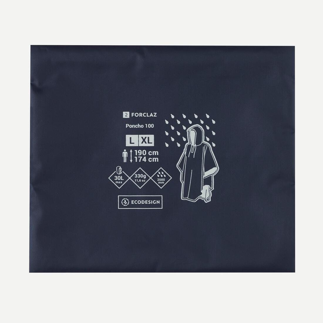 Hiking Rain Poncho - Forclaz Mt 100 - 30 L, Grey, No Color, large image number 4