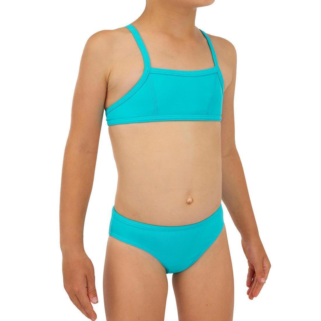Kids Girls Two-Piece Surfing Swimsuit Bikini Top - Bali 100, Turquoise, No Color, large image number 0