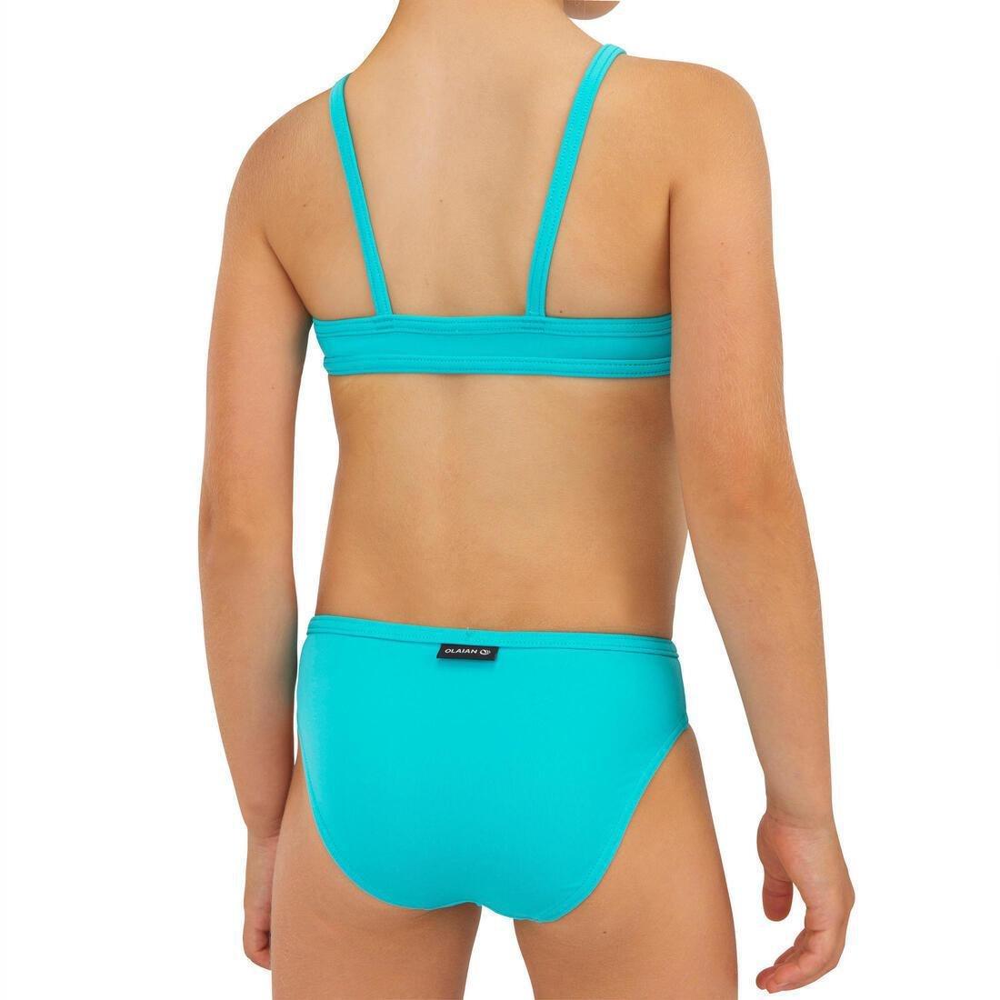 Kids Girls Two-Piece Surfing Swimsuit Bikini Top - Bali 100, Turquoise, No Color, large image number 1