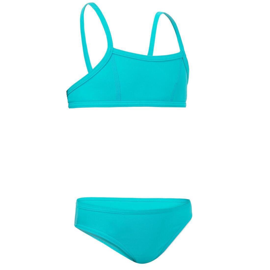 Kids Girls Two-Piece Surfing Swimsuit Bikini Top - Bali 100, Turquoise, No Color, large image number 2