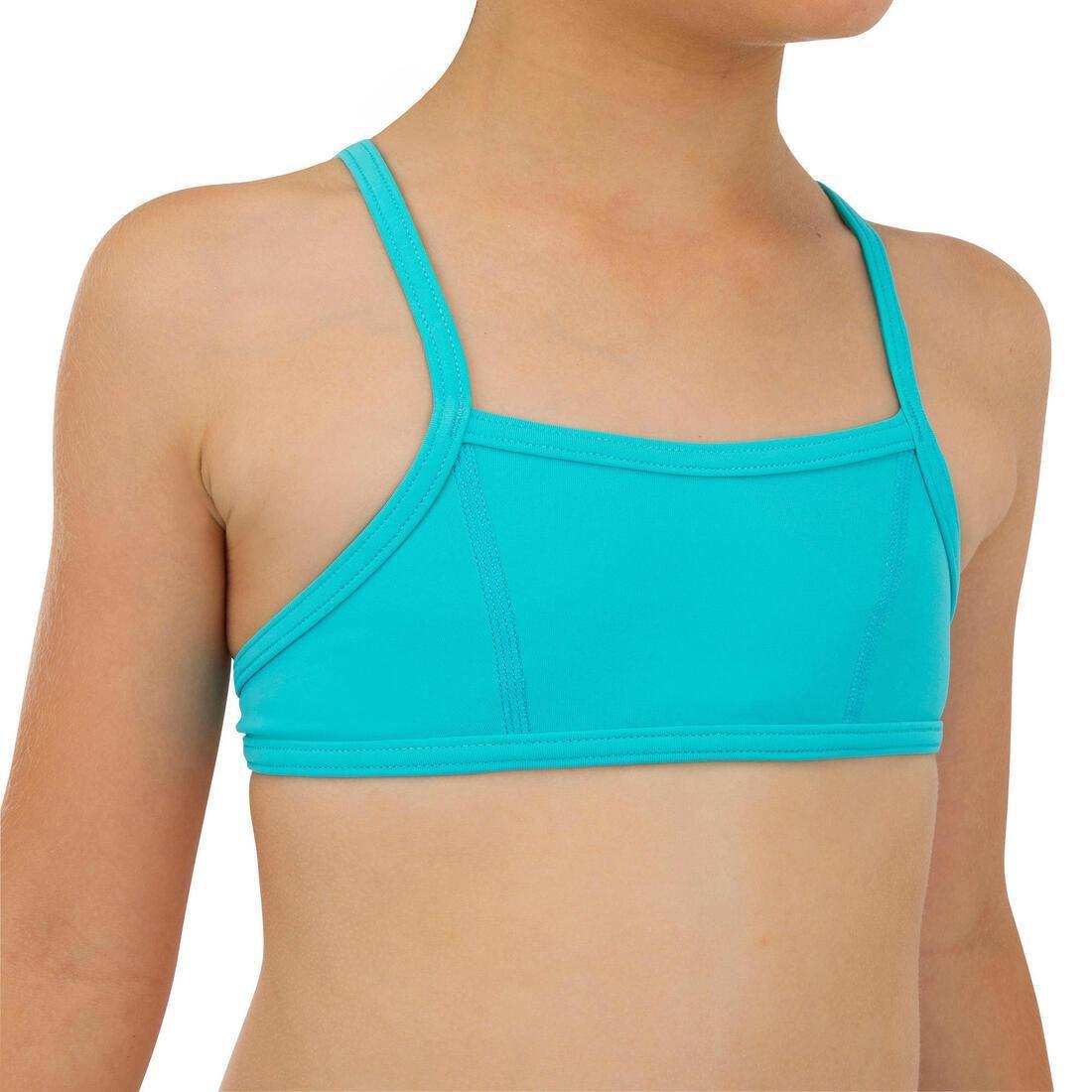 Kids Girls Two-Piece Surfing Swimsuit Bikini Top - Bali 100, Turquoise, No Color, large image number 7