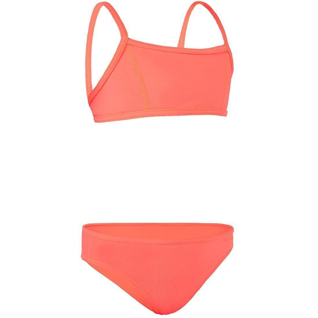 Kids Girls Two-Piece Surfing Swimsuit Bikini Top - Bali 100, Turquoise, No Color, large image number 13