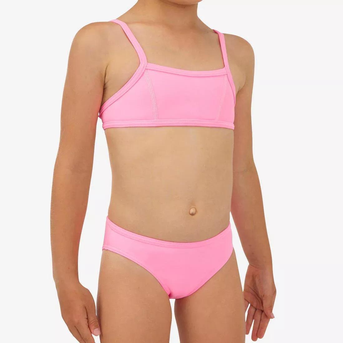 Kids Girls Two-Piece Surfing Swimsuit Bikini Top Bali - 100, Fluo Pink, , large image number 0