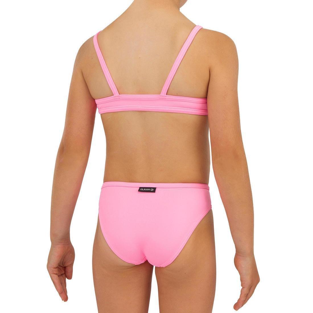 Kids Girls Two-Piece Surfing Swimsuit Bikini Top Bali - 100, Fluo Pink, , large image number 1