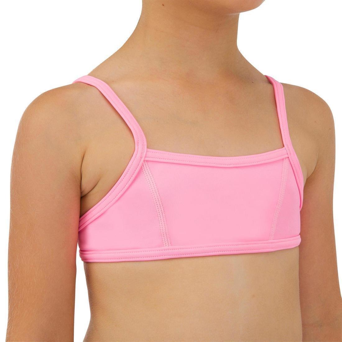 Kids Girls Two-Piece Surfing Swimsuit Bikini Top Bali - 100, Fluo Pink, No Color, large image number 3