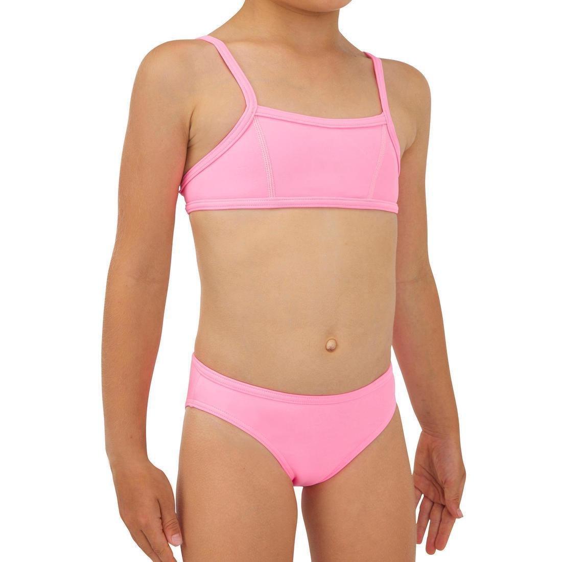 Kids Girls Two-Piece Surfing Swimsuit Bikini Top Bali - 100, Fluo Pink, No Color, large image number 5