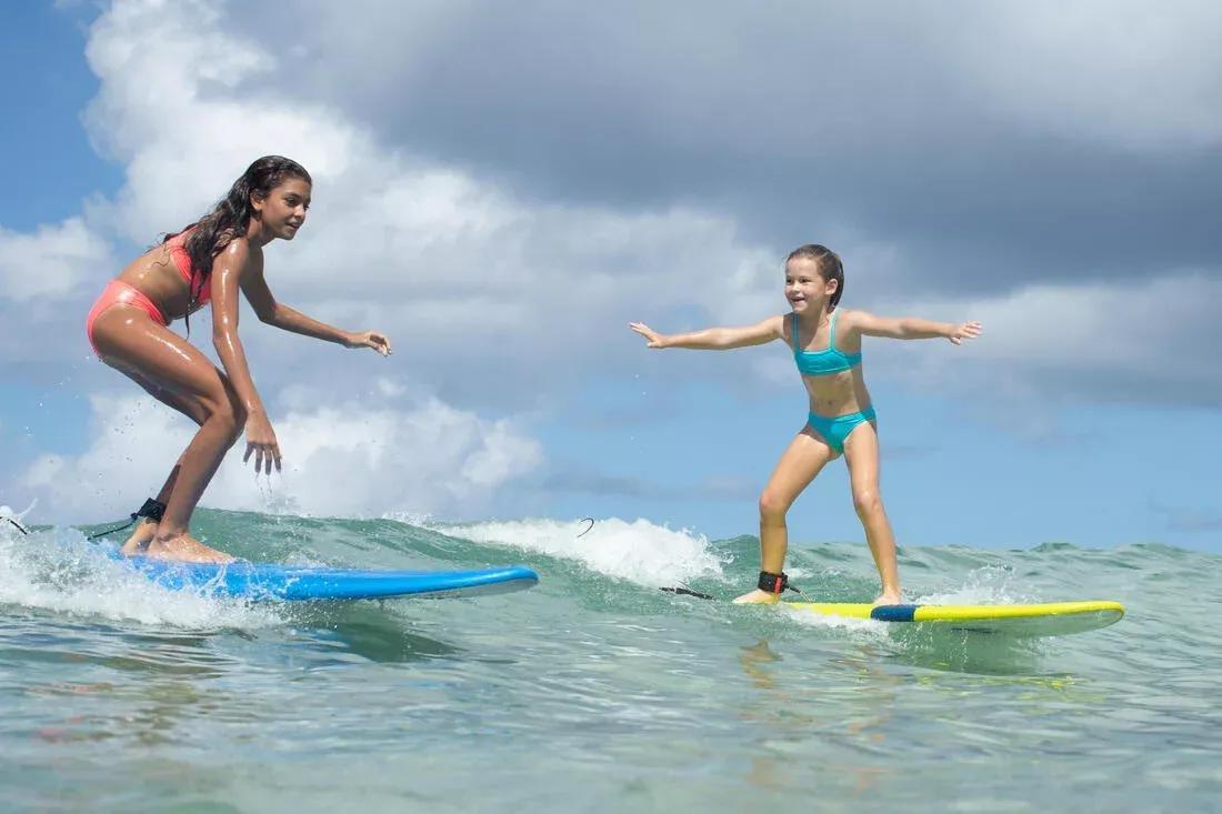 Kids Girls Two-Piece Surfing Swimsuit Bikini Top Bali - 100, Fluo Pink, No Color, large image number 8